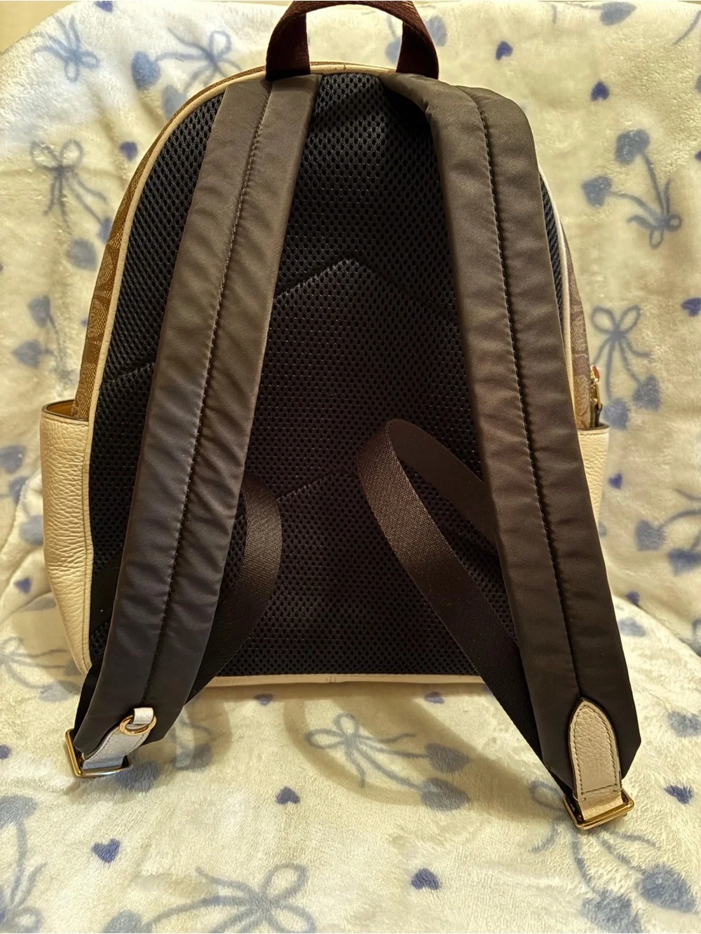 Coach Brown Signature Canvas Backpack with Chalk Front Pocket